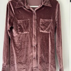 Amazon Women's Velvet Button Down Shirt - Mauve